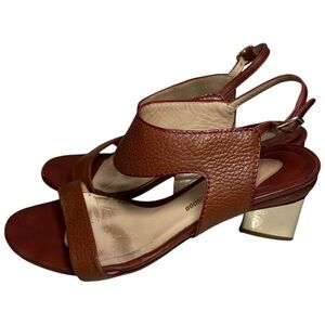 Nicholas Kirkwood Women’s Sz 37 7 Brown Leather Gold Mirror Block Heeled Sandals